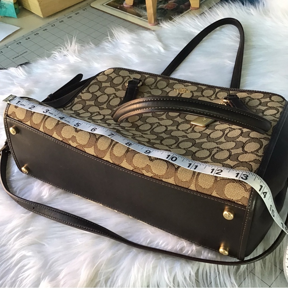 Coach 2-Way Signature Canvas Leather Handbag Shoulder Bag Beige Brown Excellent - Picture 10 of 12